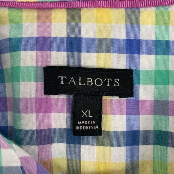 Talbots button down shirt Women's long sleeve pastel check top size XL Cotton - Picture 2 of 6